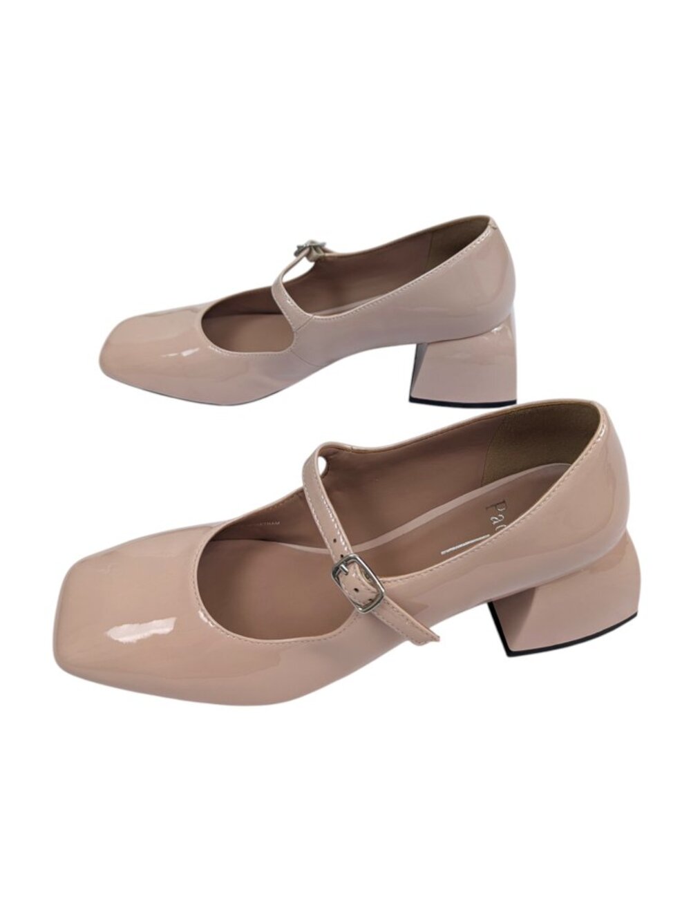 LINEA Paolo Nude Maryjanes Block Heel Shoes Patent Leather Monroe Beige Size 7 - Picture 7 of 13